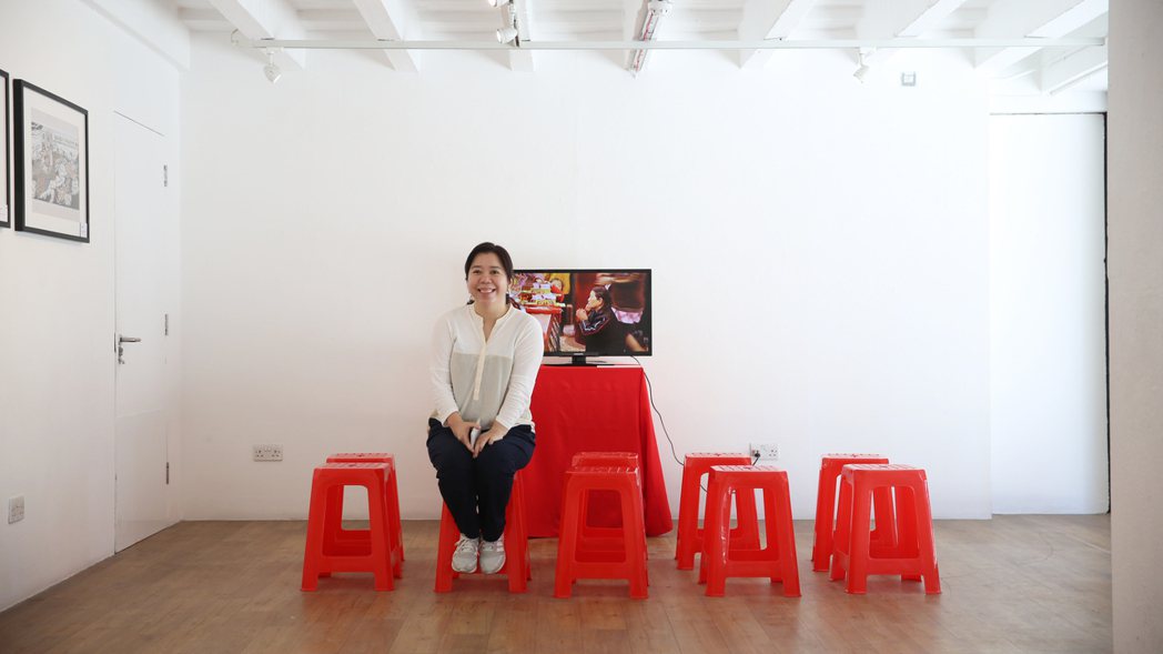 羅健毓2018年於英國倫敦「台灣廟會民俗文化展」展場。圖／羅健毓提供