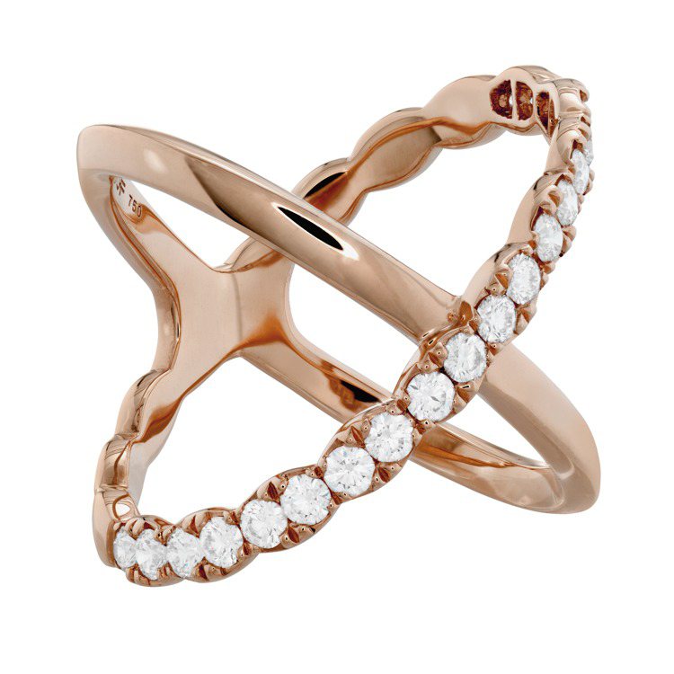 HEARTS ON FIRE LORELEI diamond criss cross玫瑰金鑽石戒指，99,000元。圖／HEARTS ON FIRE提供