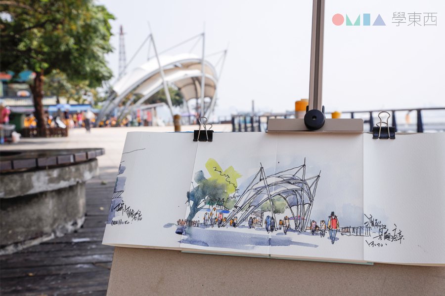 水彩畫家朱啟助老師在「OMIA學東西」平台推出全新「繪旅行線上課程」，這次將帶大家慢遊淡水城。（圖／OMIA學東西　提供）