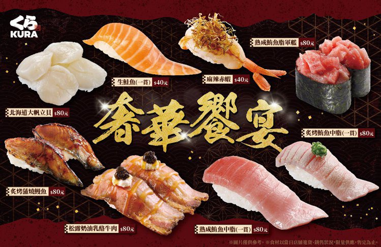 「奢華饗宴」的8款壽司品項。圖／藏壽司提供
