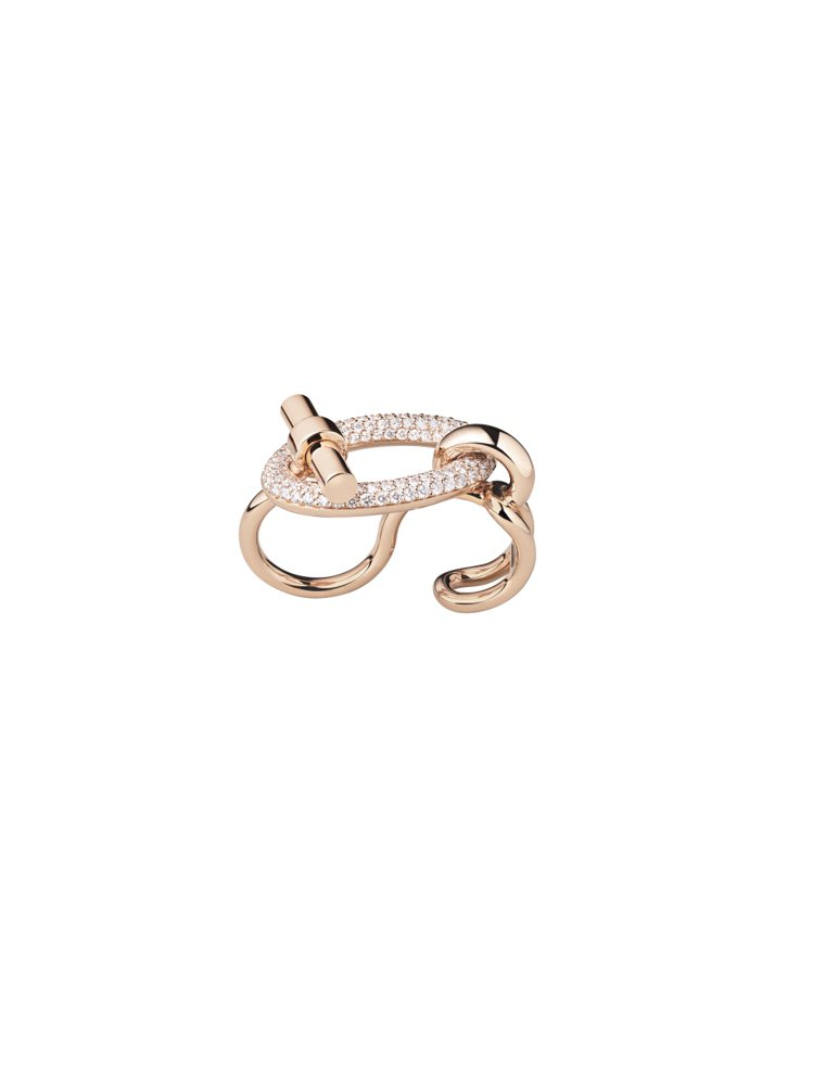 Adage Hermès系列玫瑰金鑲鑽雙指戒指，108萬4,800元。圖／愛馬仕...