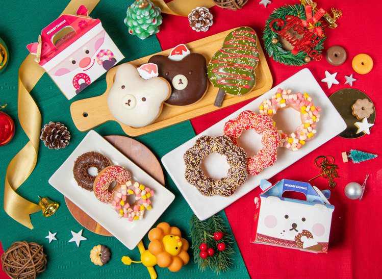 Mister Donut推出多款耶誕主題甜點，並享指定商品買6送3的限時優惠。圖...