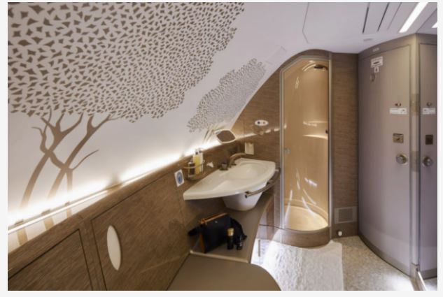 阿聯酋肯砸錢打造頭等艙，其A380上，擁有獨一無二的水療淋浴間。 (來源：One...