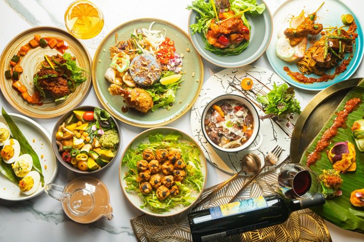 EVB將馬來西亞料理，透過西餐「餐酒搭配」展現蔬食餐酒館獨特魅力。圖／寶林餐飲集團