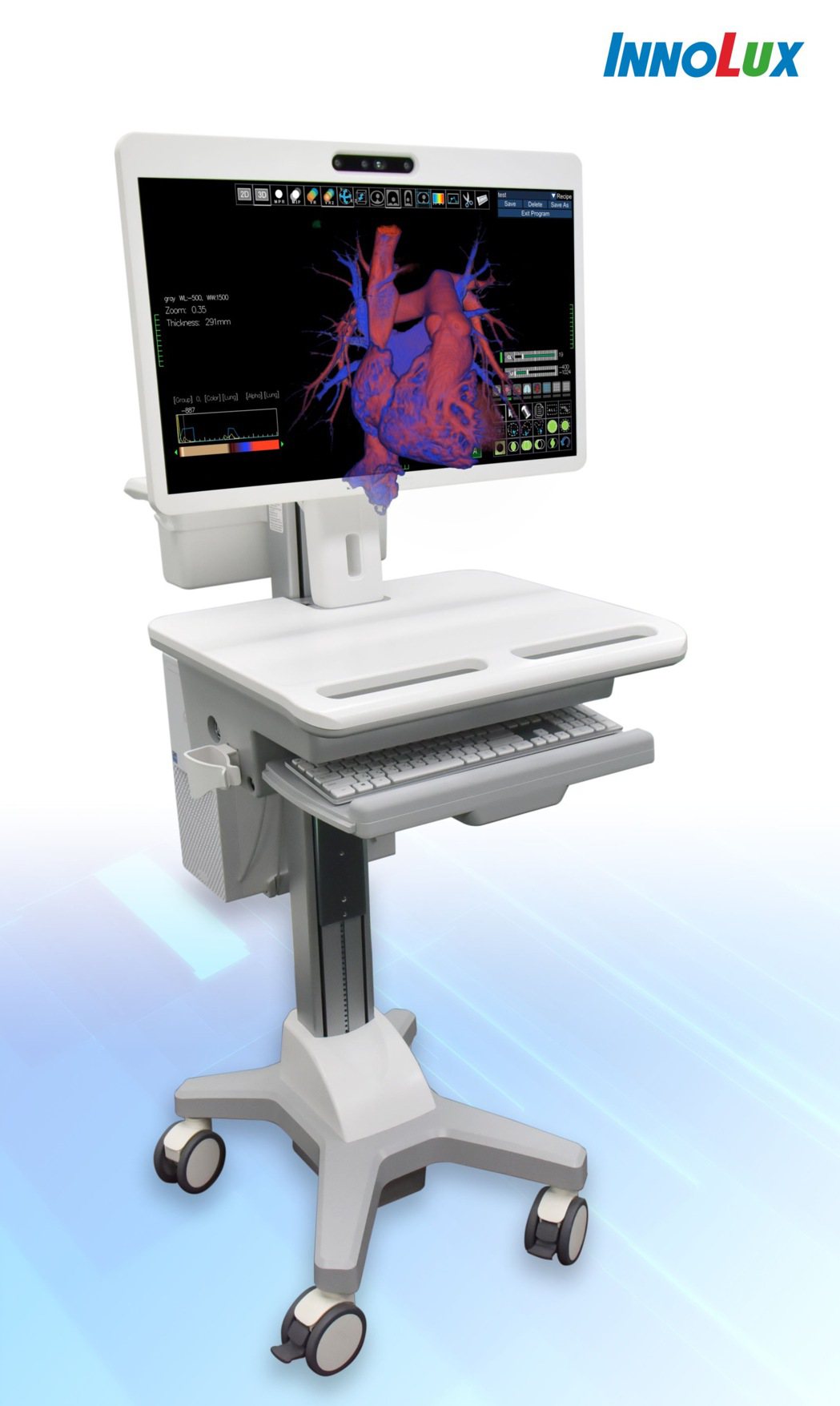 群創「醫療3D裸眼顯示器」，可即時重組病患CT資訊至三維影像，提供直覺且長時間觀...