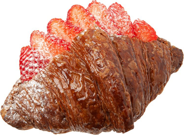 新推出的「草莓戀巧可頌」，69元。圖／八月堂提供