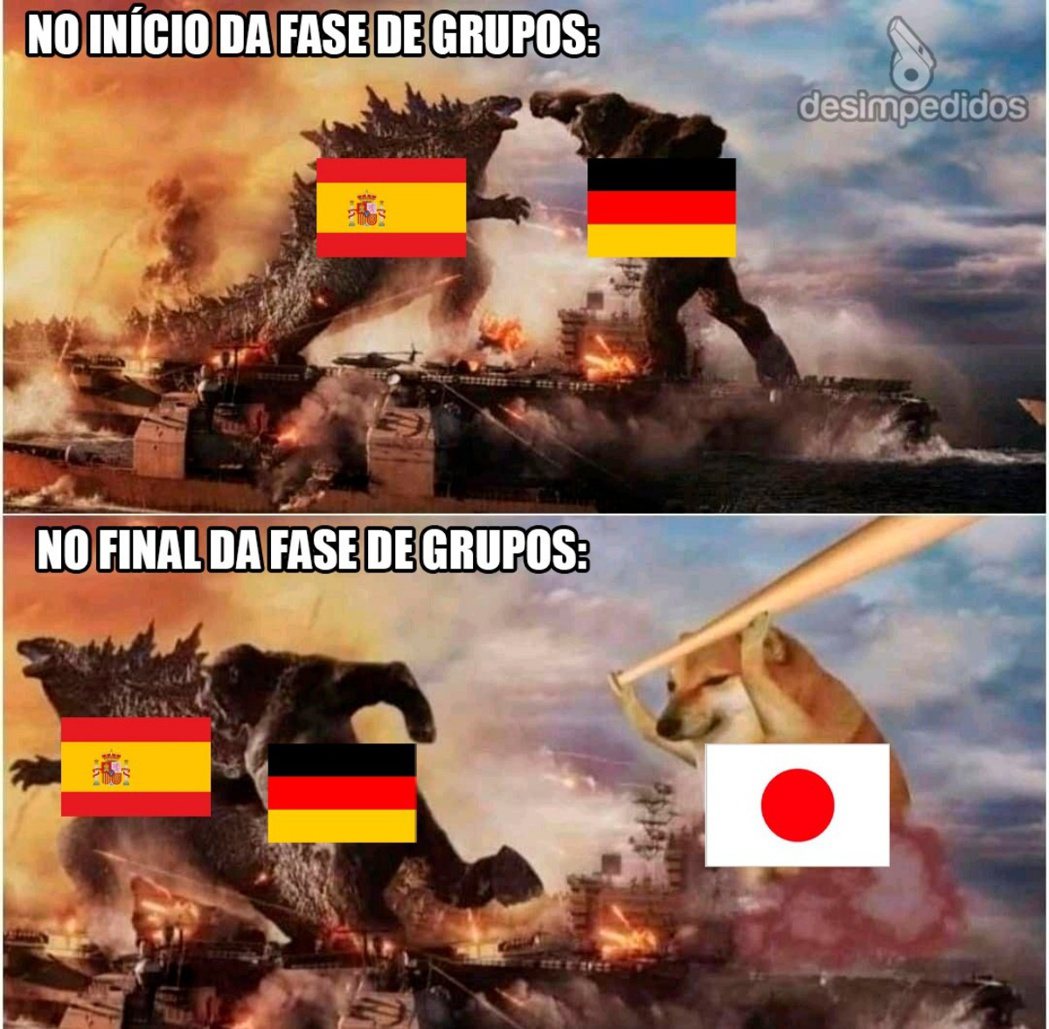 Twitter網友為日本隊的兩次勝利製作梗圖。（日本踢贏西班牙、德國，而西、德兩...