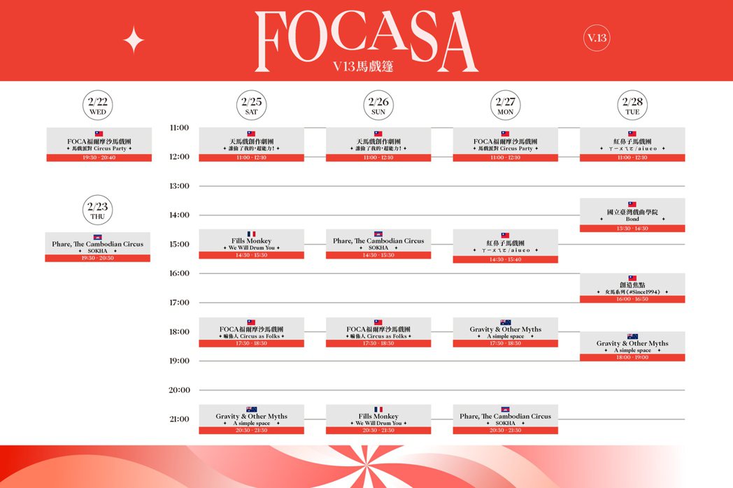 2023《FOCASA馬戲藝術節》V-13馬戲篷節目單。 圖／FOCASA馬戲藝...