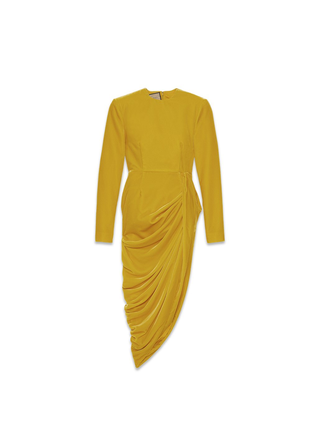 Cosmogonie系列黃色皺褶不對稱洋裝，價格店洽。圖／GUCCI提供