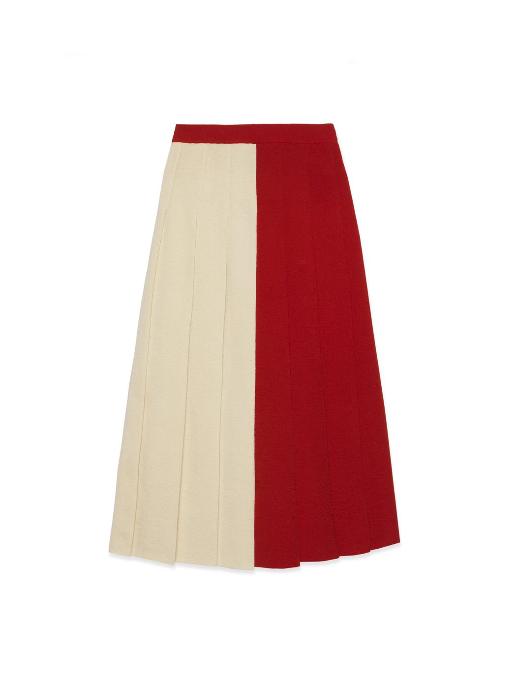 Cosmogonie系列紅白雙色百摺裙，價格店洽。圖／GUCCI提供