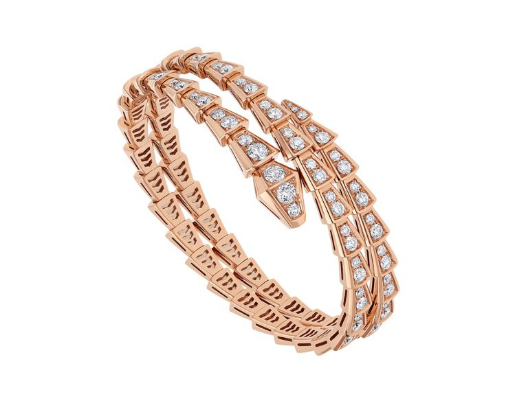 BVLGARI Serpenti Viper玫瑰金鑽石雙圈手環，約158萬4,000元起。圖／寶格麗提供