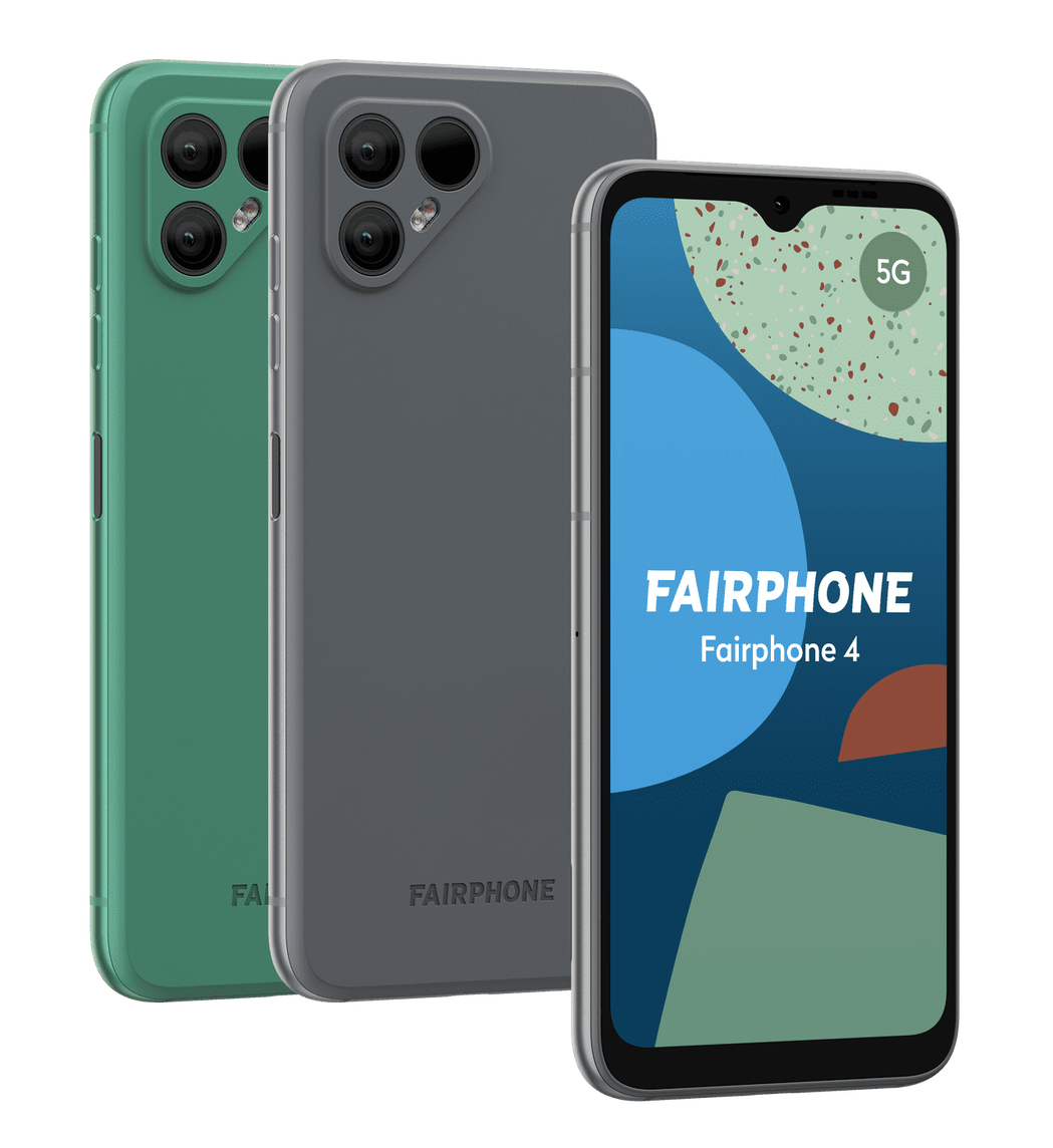 Fairphone 4 擁有流線鋁製機身和繽紛防滑的背蓋設計，共推出太空灰與湖水...
