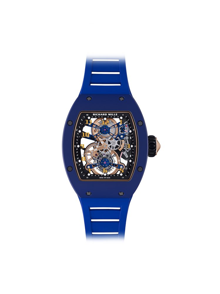 RM 17-02陀飛輪腕表，新色使用了藍色TZP陶瓷與紅金中層，限量30只，價格...