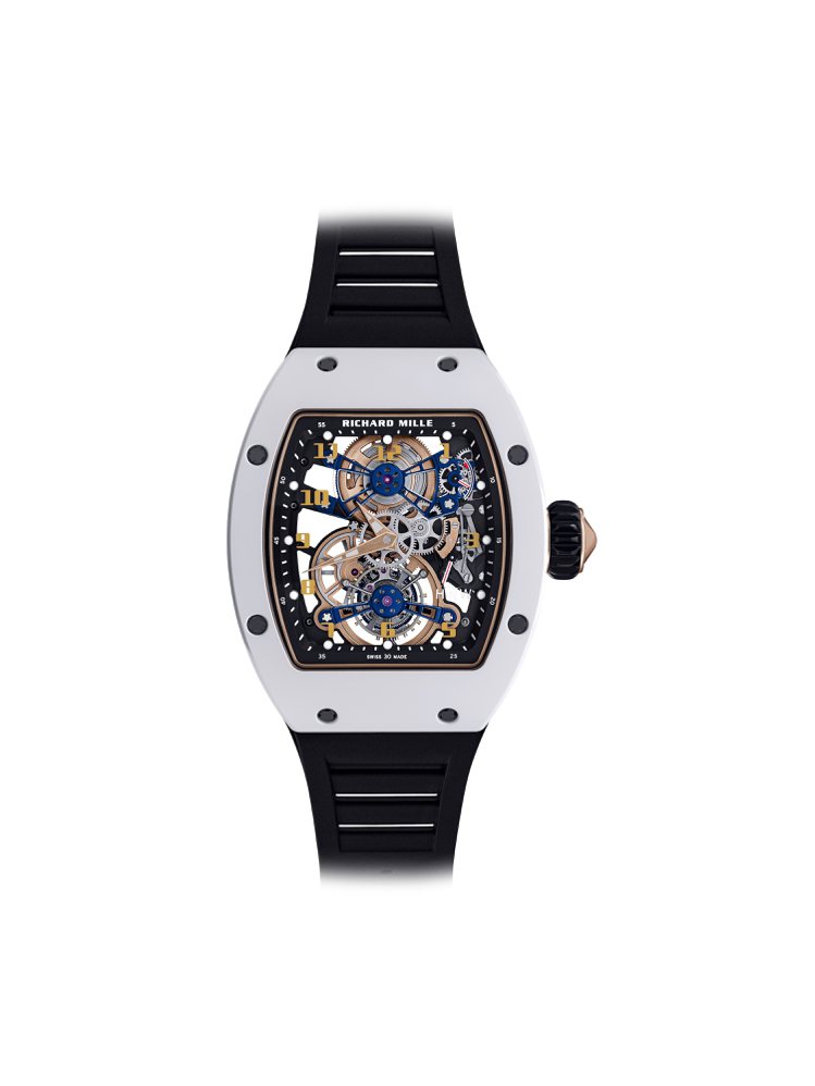 白色ATZ陶瓷的RM 17-02陀飛輪腕表，鏤空的機芯將可由正反面同時欣賞機芯的...