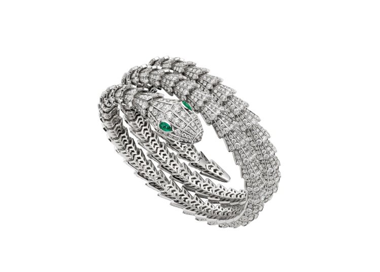 BVLGARI SERPENTI系列頂級鑽石與祖母綠手環。圖／寶格麗提供