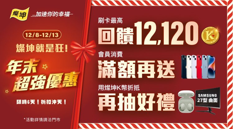 燦坤即日起至12月13日「年末超強優惠」指定商品62折起。圖／燦坤提供
