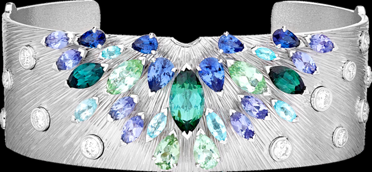 Limelight系列18K白金丹泉石彩色寶石頂級珠寶可轉換式手鐲，主石約8.2...