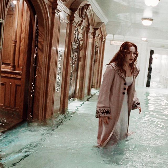 凱特溫絲蕾在「鐵達尼號」也常要泡在水裡拍戲。圖／摘自pinterest
