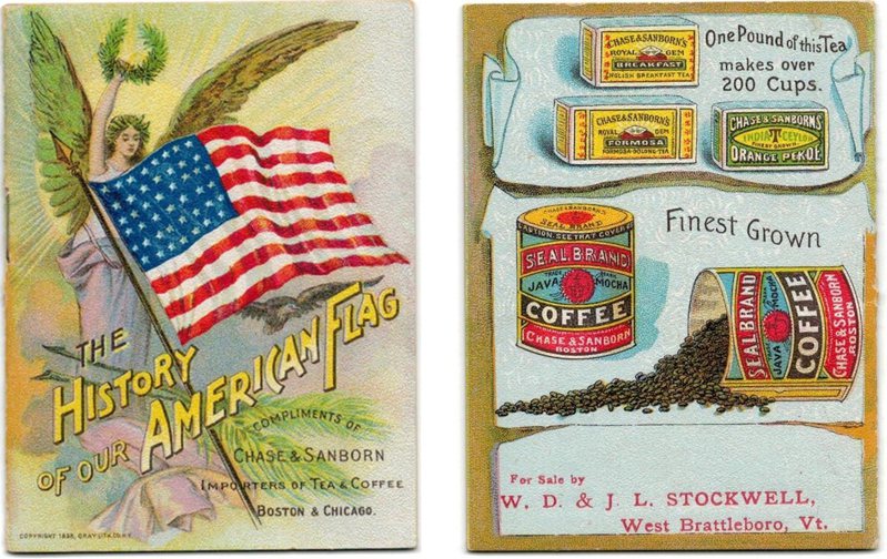 ▲ 圖3-4 Chase & Sanborn 廣告冊-美國國旗歷史(封面與封底)  (來源：作者提供)