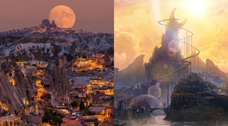 左圖為土耳其卡帕多奇亞、右圖為陸劇《蒼蘭訣》中的蒼鹽海。圖／翻攝自小紅書