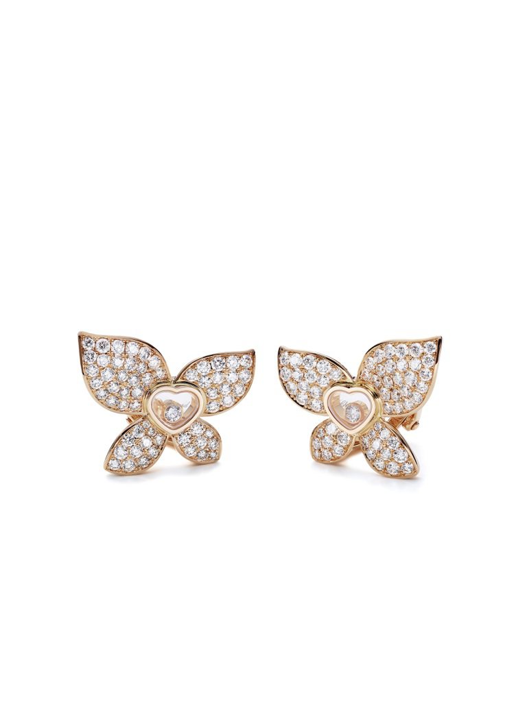 Happy Butterfly系列耳環，符合倫理道德標準18K玫瑰金鑲嵌鑽石及兩...