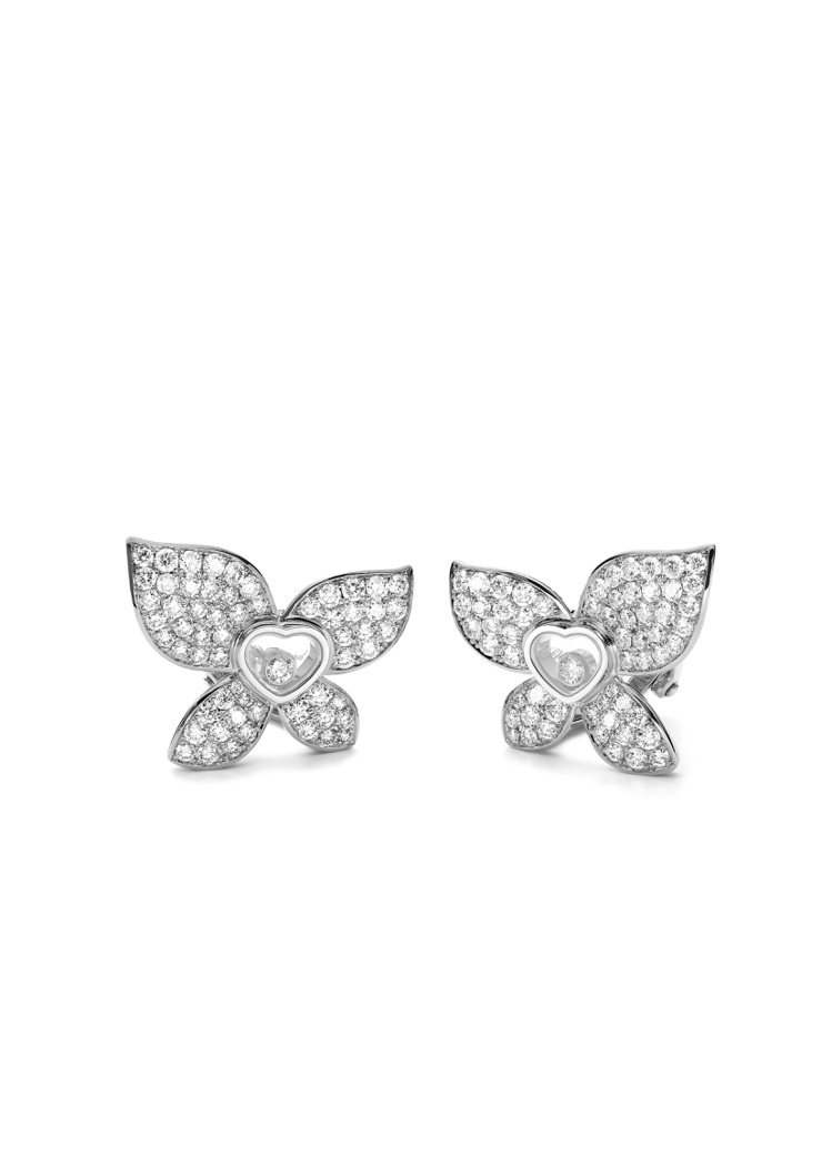 Happy Butterfly系列耳環，符合倫理道德標準18K白金鑲嵌鑽石及兩顆...