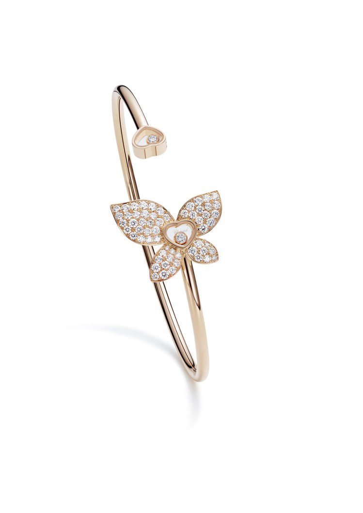 Happy Butterfly系列手環，符合倫理道德標準18K玫瑰金鑲嵌鑽石與兩...