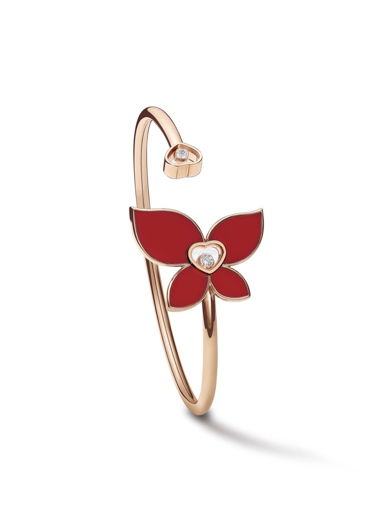 Happy Butterfly系列手環，符合倫理道德標準18K玫瑰金鑲嵌紅玉瓍與...