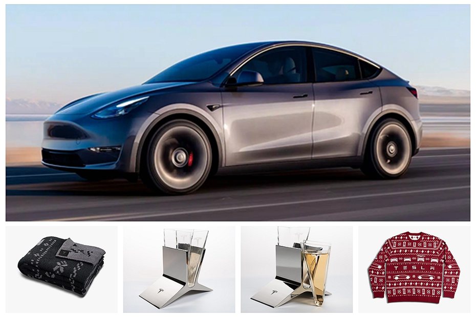 特斯拉推出一年一度的OTA假期更新版本，其中包括全新「燈光秀」彩蛋。同時，特斯拉線上商店也驚喜上架「限量Tesla閃電烈酒杯」、「限量Model X-mas毛衣」以及「限量Tesla…&快樂毯」等假期限定精品。 圖／Tesla提供