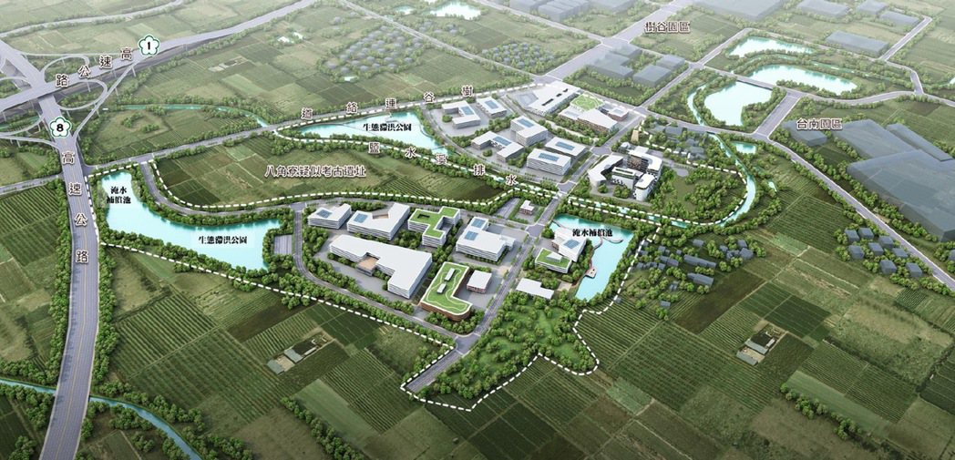 南科三期開發案模擬圖，總計畫面積84.5公頃，其中有38.9公頃可供設廠。