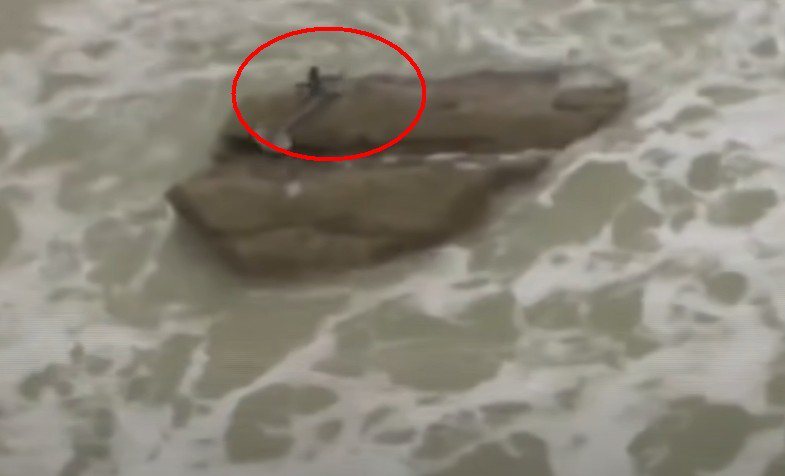 有遊客意外在岩石上看到疑似美人魚的生物。圖擷自Youtube