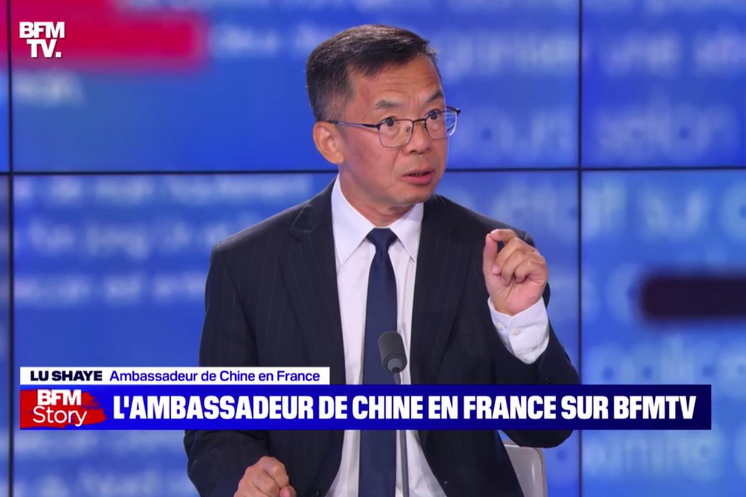 中國駐法國大使盧沙野8月初接受法國BFM電視台直播專訪時表示，統一後將對台灣民眾實施「再教育」 圖／取自中國駐法大使館網站