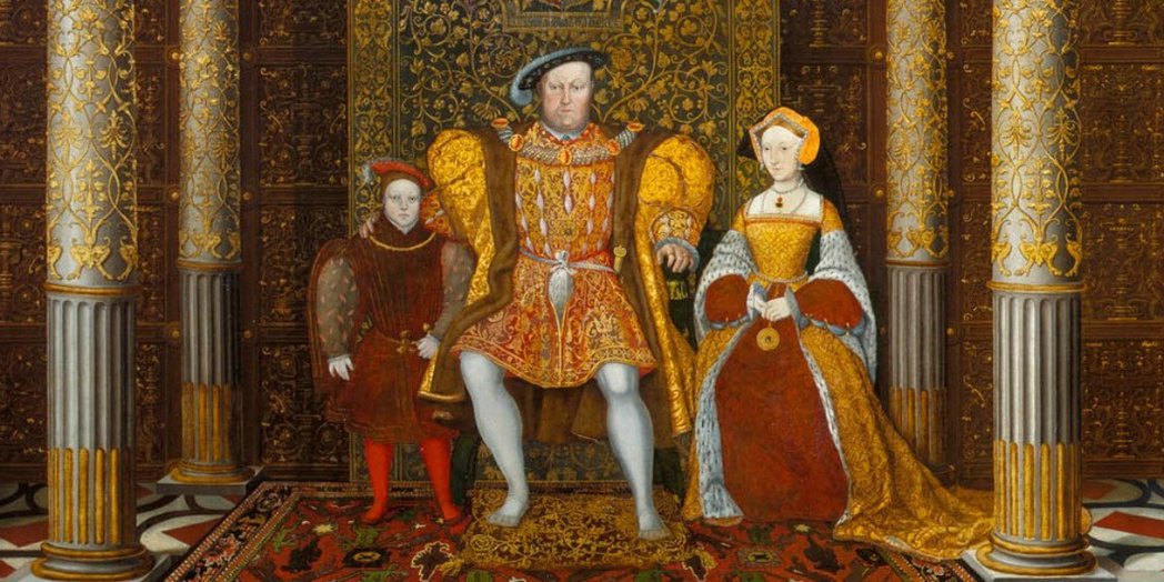 亨利八世與他的第三位皇后珍．西摩（右），左為兩人獨子愛德華王子（後即位為愛德華六...
