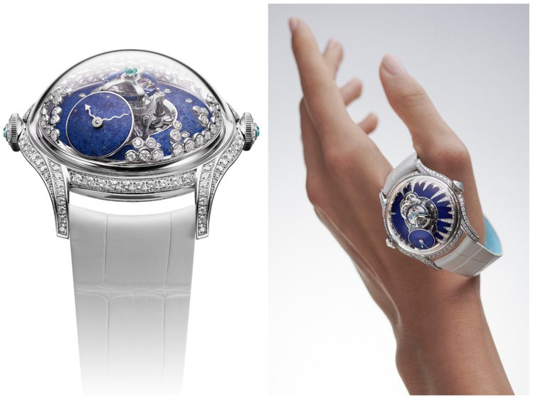 獨立製表品牌MB&F與法國珠寶設計師Emmanuel Tarpin合作，推出名為「冰晶」（Ice）與「暴雪」（Blizzard）為名的兩款Legacy Machine Flying T限量高級珠寶表。圖／MB&F提供（合成圖）