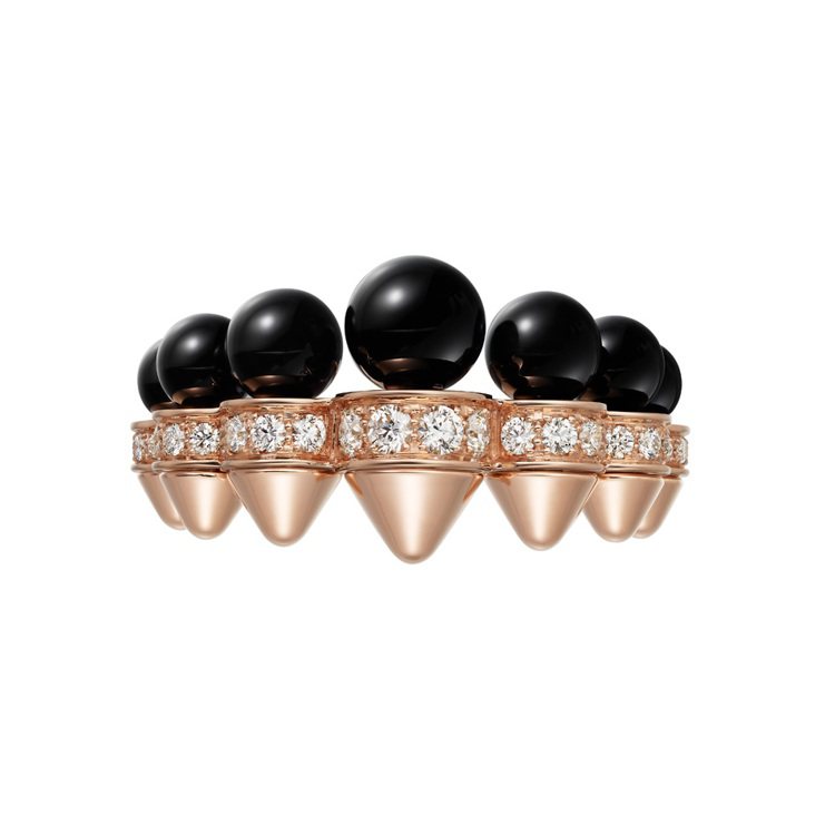 Clash de Cartier圓珠飾釘戒指，玫瑰金鑲嵌鑽石與縞瑪瑙，38萬1,...