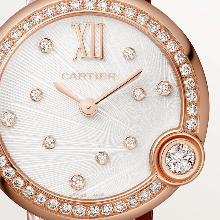 Ballon Blanc de Cartier玫瑰金鑲鑽腕表，30毫米玫瑰金鑲鑽...