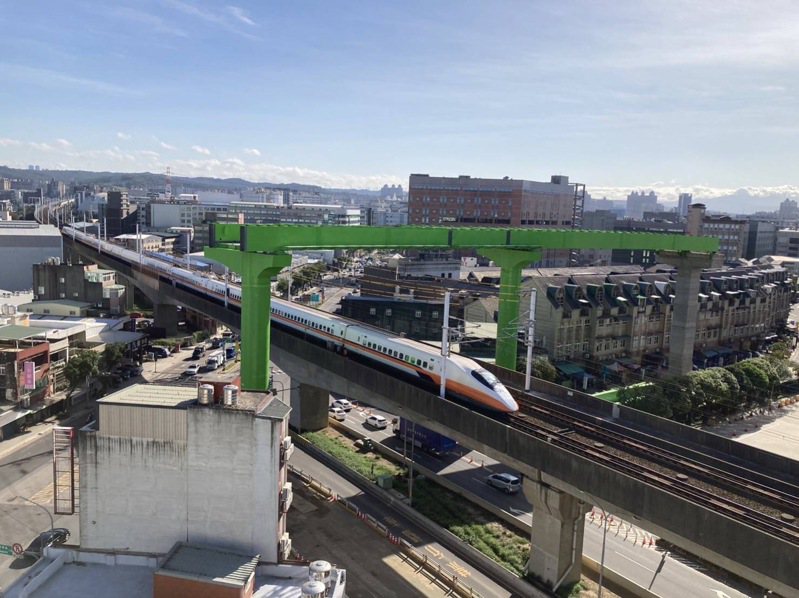 桃園捷運綠線GC01標高架段工程完工後，將成全國首座捷運高架橋跨越高鐵的軌道。圖／桃園市捷工局提供