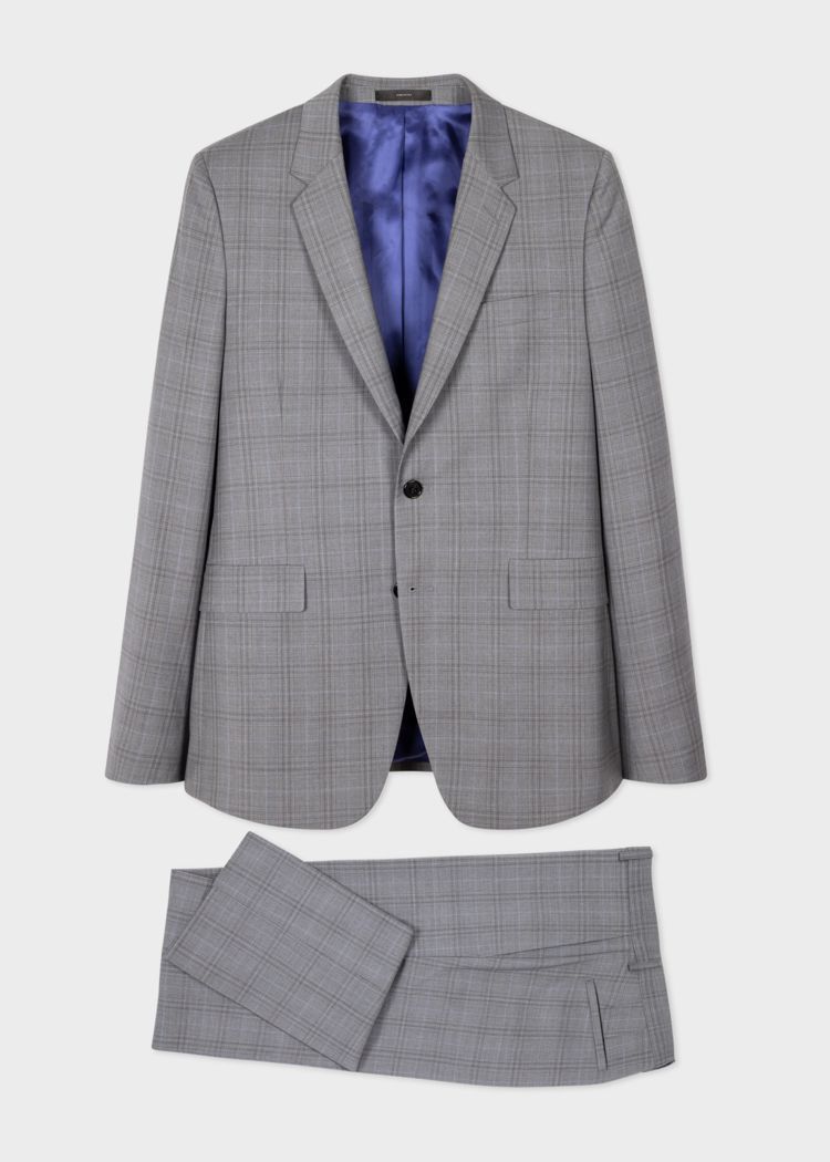 Paul Smith鴿灰格紋羊毛西裝外套，41,500元；西裝長褲，17,500...