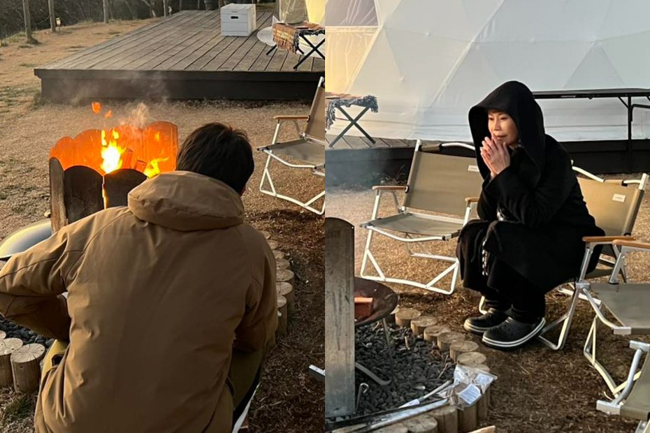 詹雅雯在日本露營，透露遇到陌生男子幫忙升火。 圖／截自臉書
