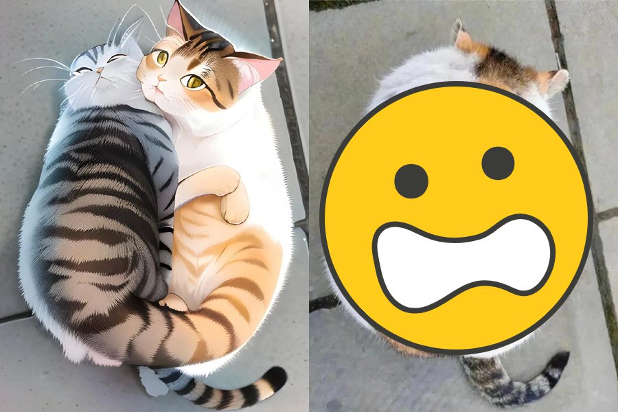 貓咪花紋像是兩隻貓綜合體，就連AI也認錯。圖擷自微博