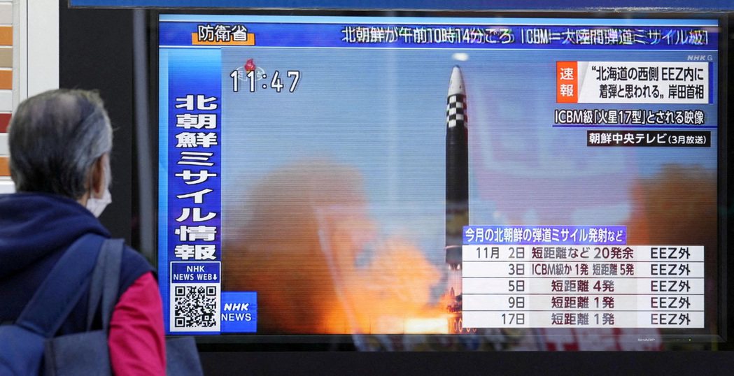 日本的電視台播放北韓試射彈道導彈的新聞。 圖／路透社