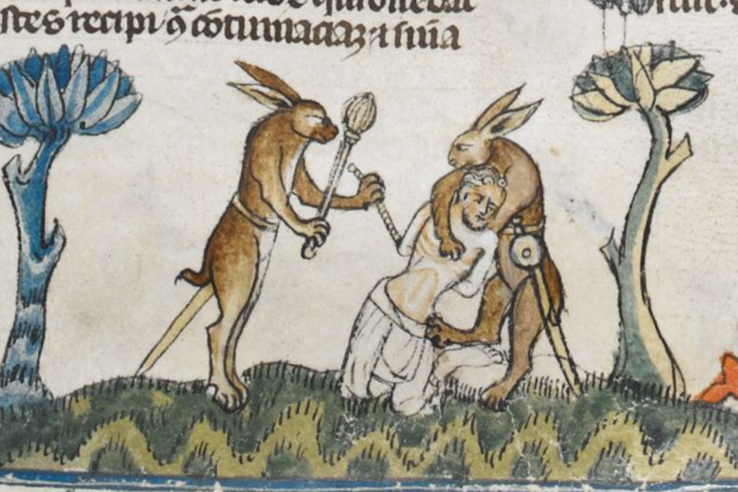 武裝雙足野兔，出自14世紀《史密斯菲爾德教令集》，f.59 v-f.64 r，大...