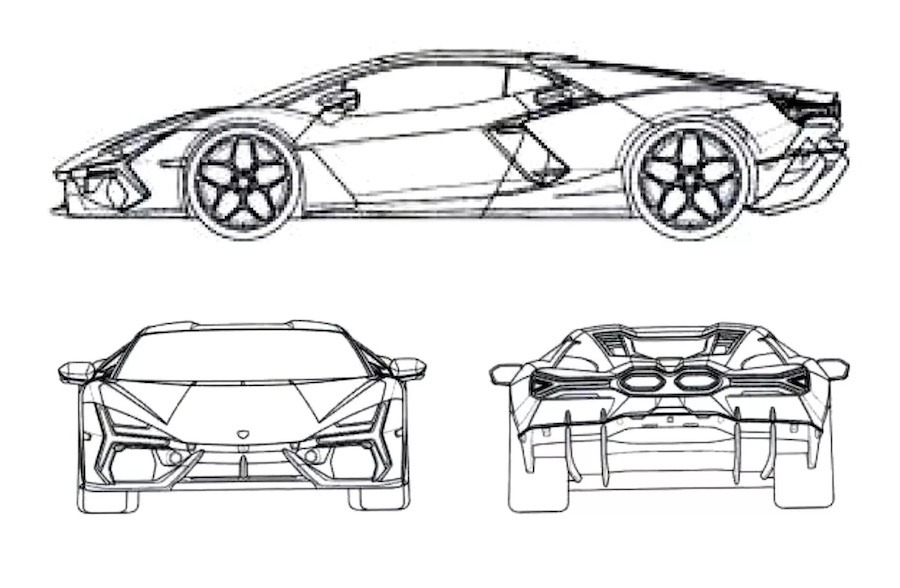 全新2024年式Lamborghini藍寶堅尼大牛旗艦超跑專利圖曝光！