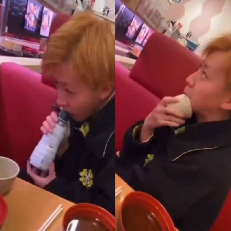 日本男高中生在壽司郎用餐時刻意拿起醬油罐、茶杯「狂舔」後再放回。圖擷自Twitter
