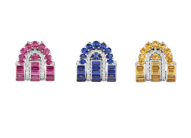 Color Block系列鑲鑽耳飾運用了檸檬黃、紫紅粉、綠松石藍，展現了純色之於...