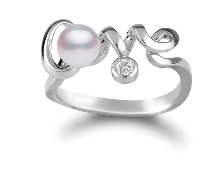 Mikimoto Love Collection珍珠鑽戒，18K白金鑲嵌鑽石總重...