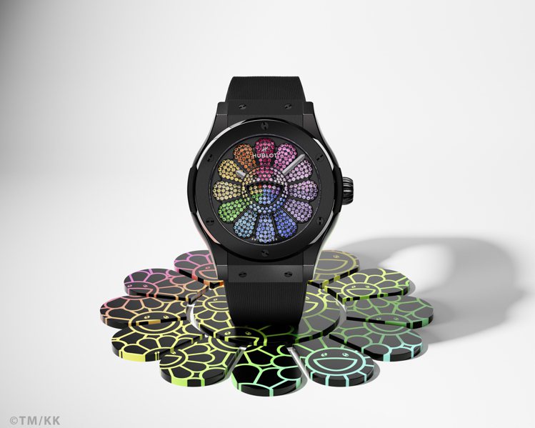 經典融合村上隆黑色陶瓷彩虹腕表。圖／宇舶表提供