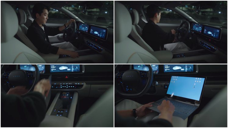 《浪漫速成班》崔直說示範如何在Hyundai IONIQ 6平整式中船上使用筆電也完全不卡手。 圖／截自Netflix《浪漫速成班》