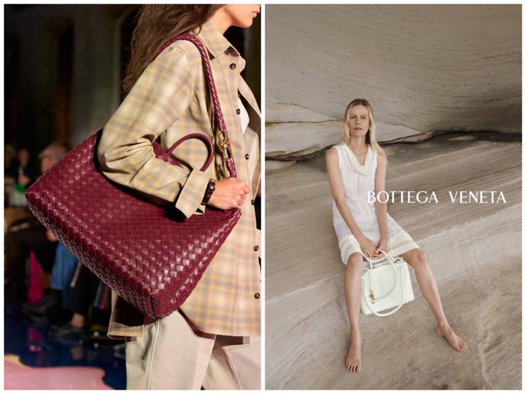 Bottega Veneta延續品牌Intrecciato編織皮革工藝，推出全新「Andiamo」包款，並重申了Craft in Motion的工藝與生活風格姿態。圖／Bottega Veneta提供（合成圖）