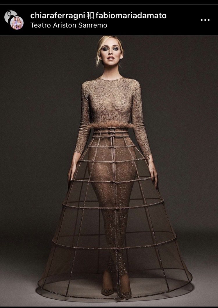Chiara Ferragni穿著Dior高級訂製服The Cage Dress。圖／摘自IG @chiaraferragni